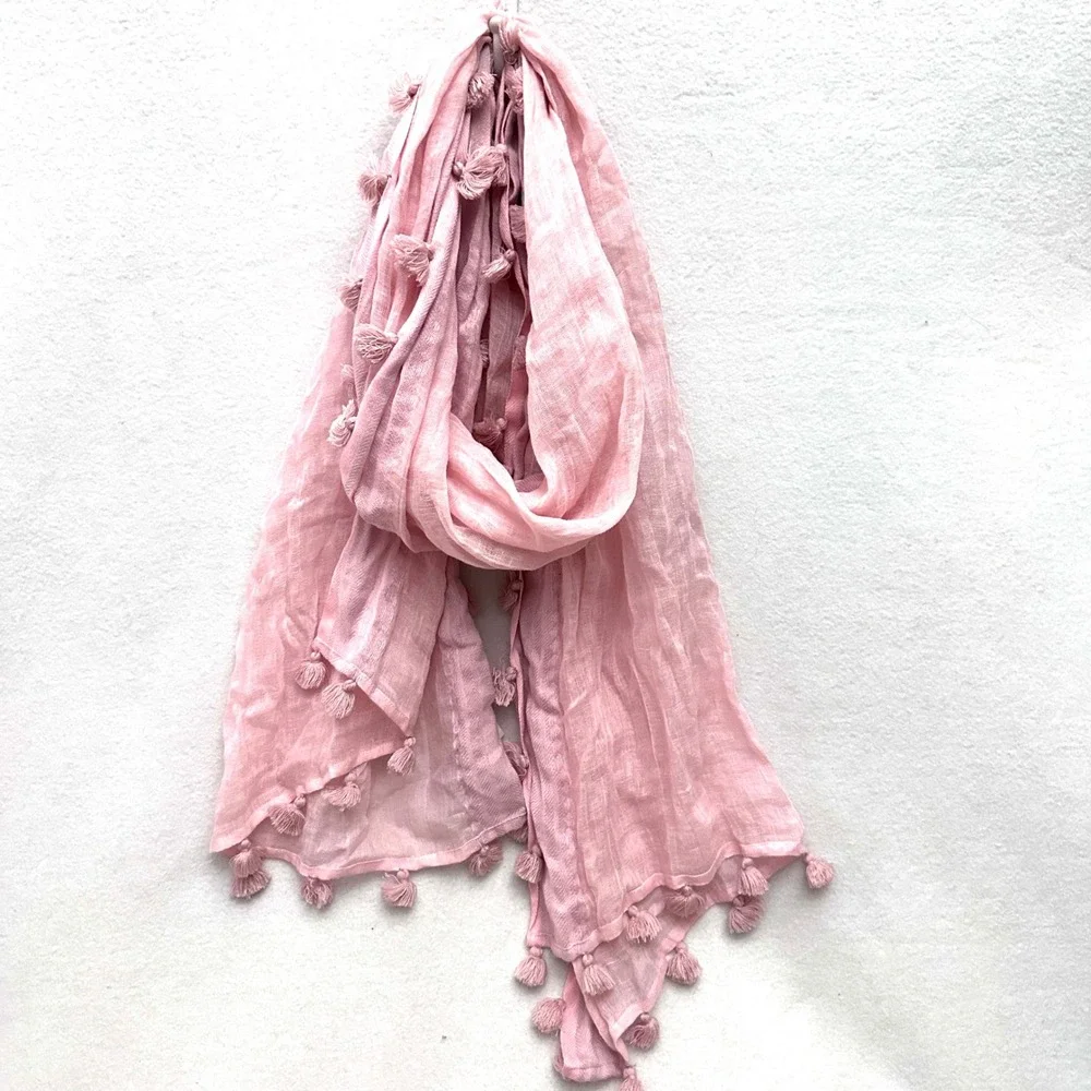 J.Crew Pink Linen 24x83 Tassel Trim Scarf Herringbone Rectangular Wrap